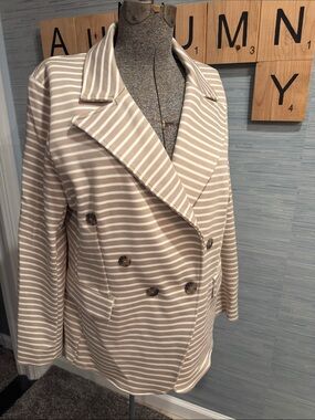 Banana Republic Beige and White Striped Double-Breasted Blazer